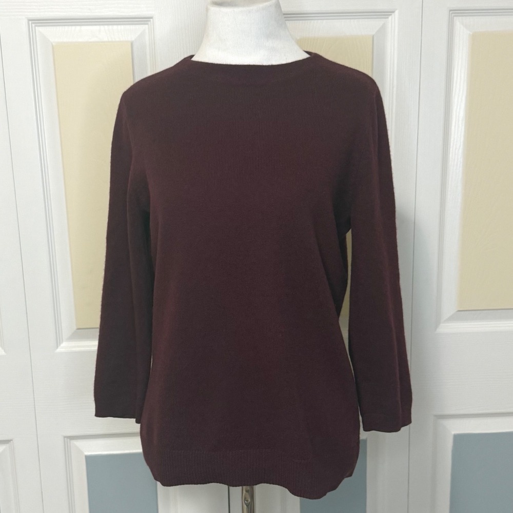 Talbots Pure Cashmere Crew Neck Long Sleeve Sweater Women's Medium Burgundy - Picture 1 of 5